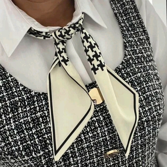 Twilly skinny houndstooth off white black bag purse scarf set of two NEW 2/$30 - Picture 8 of 11
